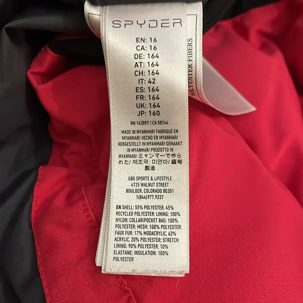 Spyder Zadie Pink and Black Full Zip Hooded Synthetic Down Jacket Girls Size 16